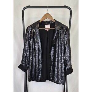 Romeo and Juliet Couture Sequin Blazer Jacket Size M Black Open Front Party Club